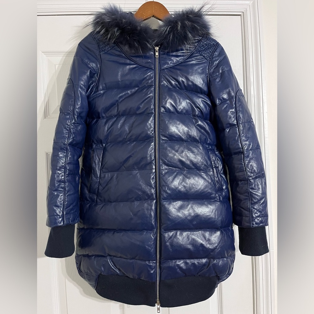 Marc by Marc Jacobs MBMJ Blue Puffer Coat Jacket w/ Fur Hood Womens size Medium - Picture 2 of 10